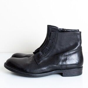 Hundred 100 Black Leather Ankle Boots Lace Up Zip Side Minimalist EU 44